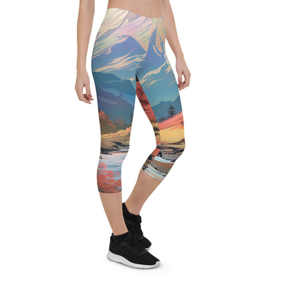 Berge. Fluss und Blumen - Malerei - Capri Leggings (All-Over Print) berge xxx