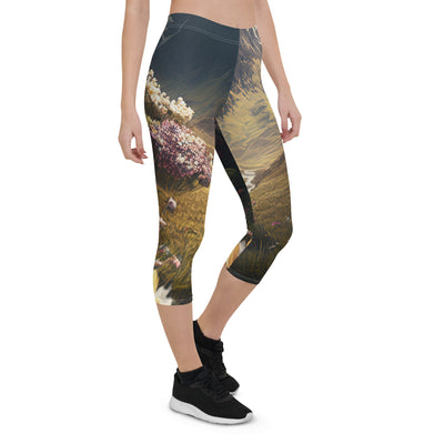 Epischer Berg, steiniger Weg und Blumen - Realistische Malerei - Capri Leggings (All-Over Print) berge xxx