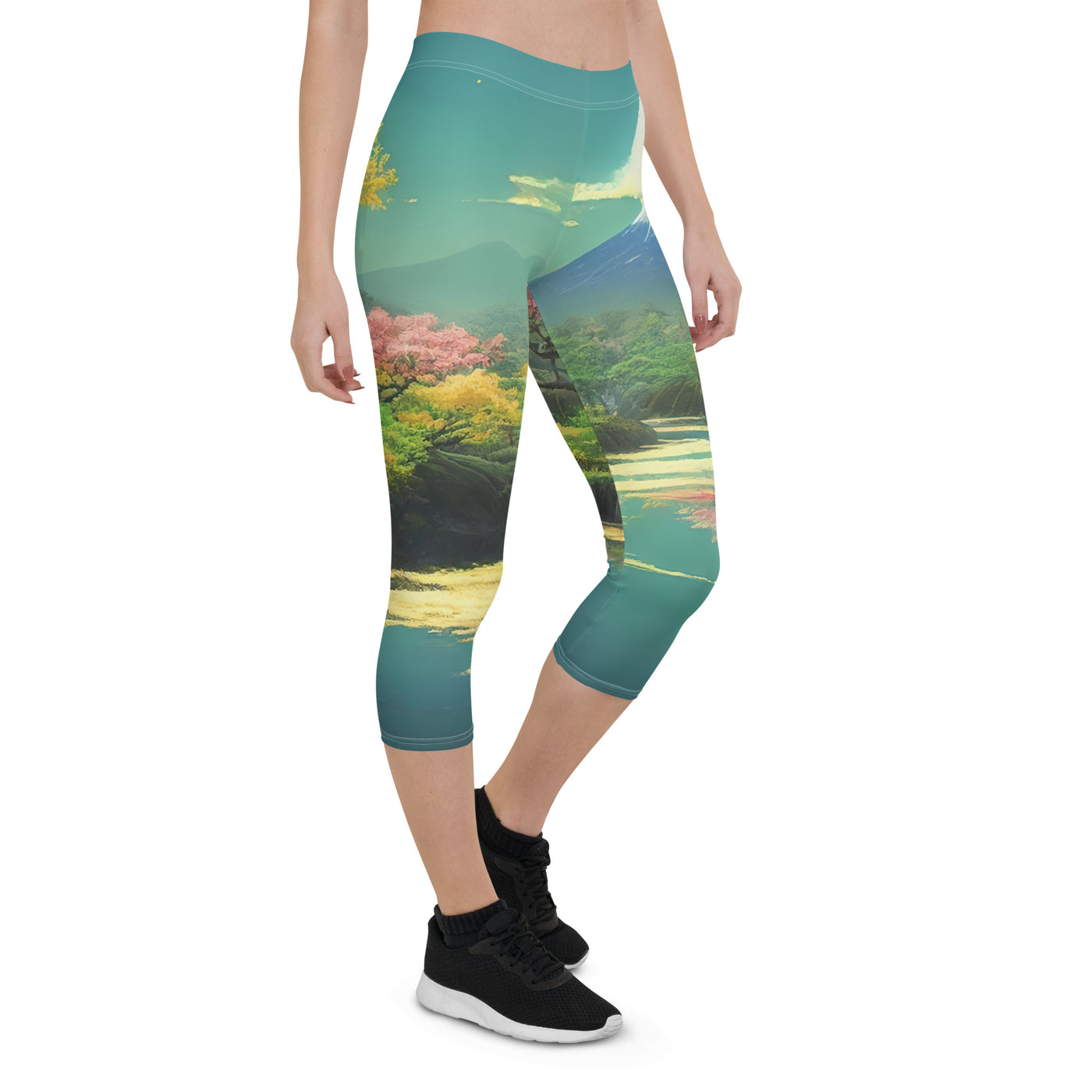 Berg, See und Wald mit pinken Bäumen - Landschaftsmalerei - Capri Leggings (All-Over Print) berge xxx