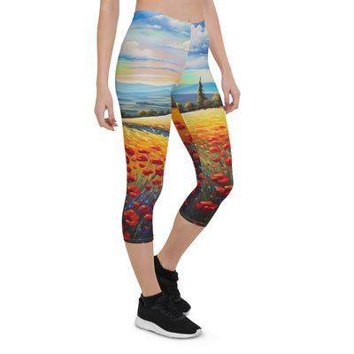 Feld mit roten Blumen und Berglandschaft - Landschaftsmalerei - Capri Leggings (All-Over Print) berge xxx