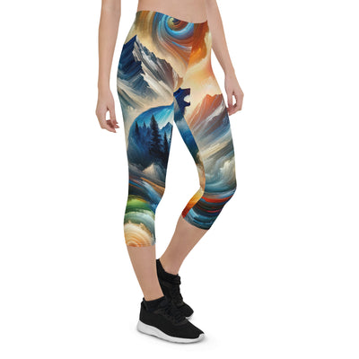 Lebendige Alpen und Bären Sillhouette über Berggipfel - Abstraktes Gemälde - Capri Leggings (All-Over Print) camping xxx yyy zzz