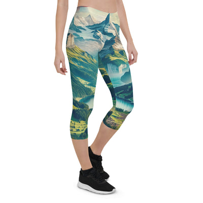 Berg Panorama: Schneeberge und Täler mit Schweizer Flagge - Capri Leggings (All-Over Print) berge xxx yyy zzz