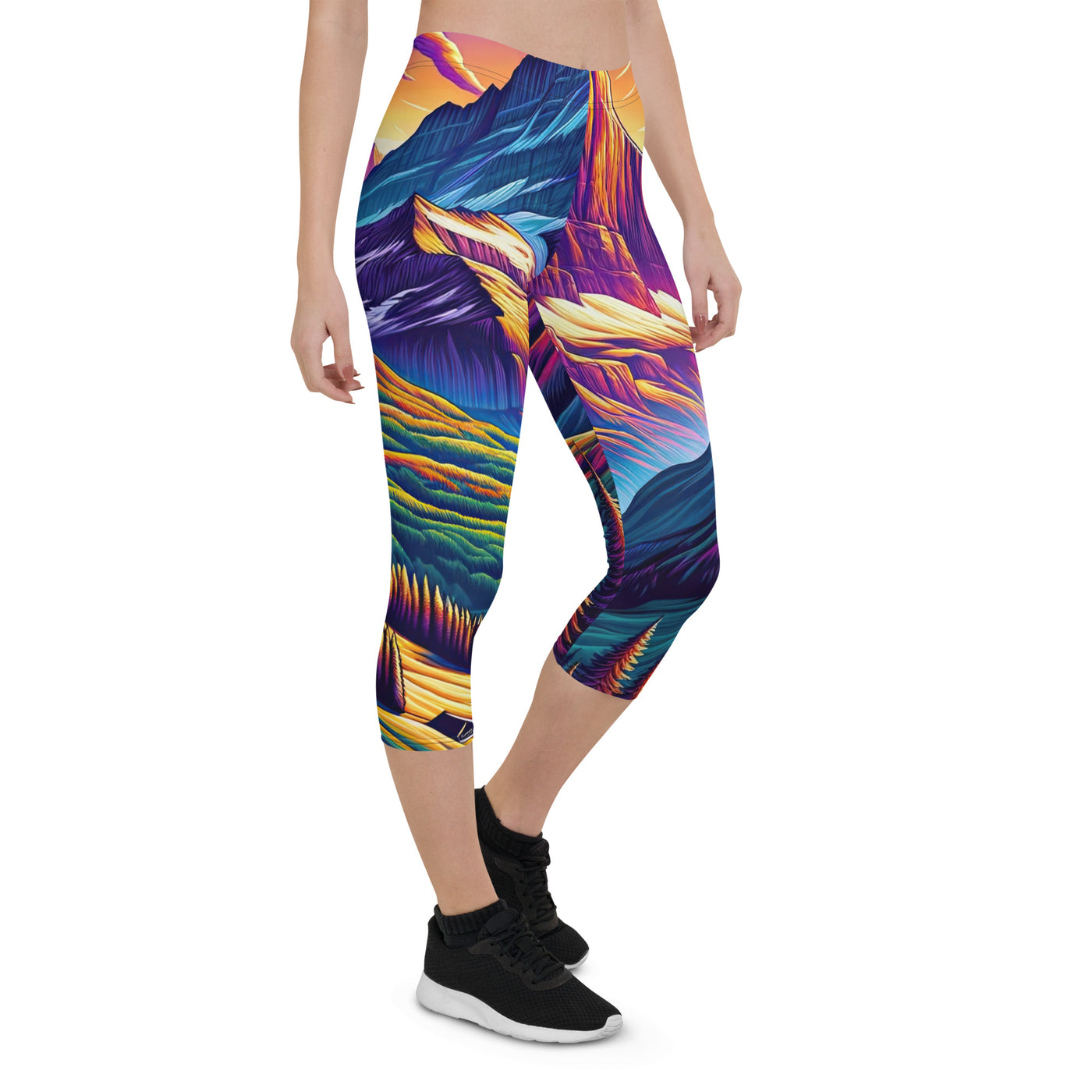 Bergpracht mit Schweizer Flagge: Farbenfrohe Illustration einer Berglandschaft - Capri Leggings (All-Over Print) berge xxx yyy zzz