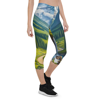 Wanderer in den Bergen und Wald: Digitale Malerei mit grünen kurvenreichen Pfaden - Capri Leggings (All-Over Print) wandern xxx yyy zzz