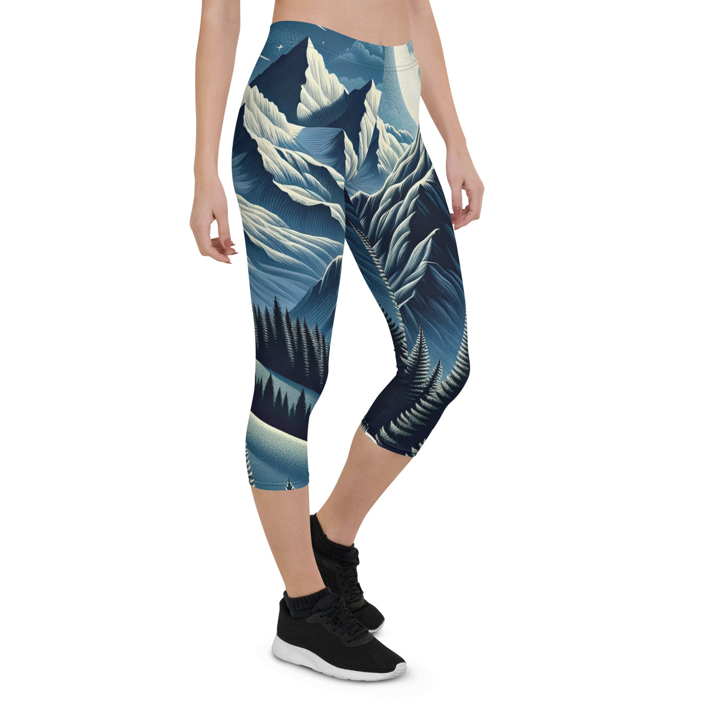 Steinbock in Alpennacht, silberne Berge und Sternenhimmel - Capri Leggings (All-Over Print) berge xxx yyy zzz