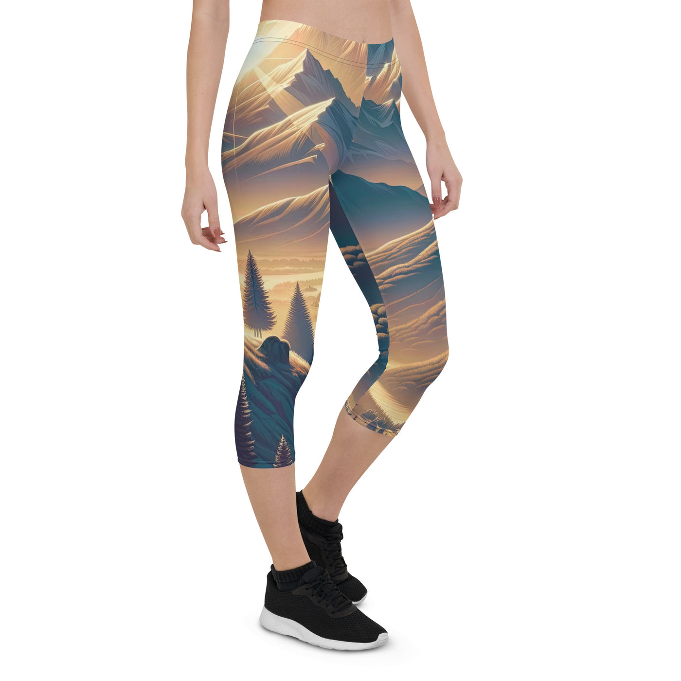 Alpen-Morgendämmerung, erste Sonnenstrahlen auf Schneegipfeln - Capri Leggings (All-Over Print) berge xxx yyy zzz