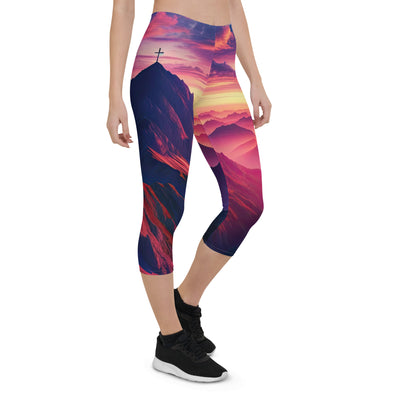 Dramatischer Alpen-Sonnenaufgang, Gipfelkreuz und warme Himmelsfarben - Capri Leggings (All-Over Print) berge xxx yyy zzz