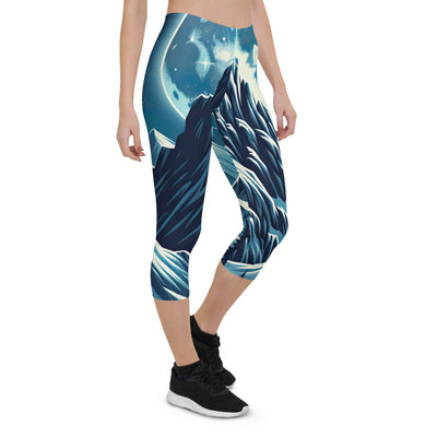 Mondnacht und Gipfelkreuz in den Alpen, glitzernde Schneegipfel - Capri Leggings (All-Over Print) berge xxx yyy zzz