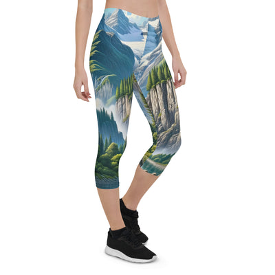 Illustration einer unberührten Alpenkulisse im Hochsommer. Wasserfall und See - Capri Leggings (All-Over Print) berge xxx yyy zzz