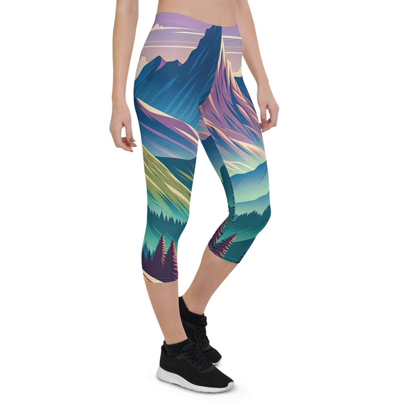 Harmonische Berglandschaft mit Schweizer Flagge auf Gipfel - Capri Leggings (All-Over Print) berge xxx yyy zzz