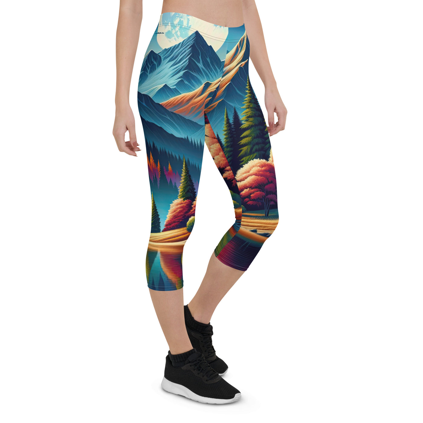 Ruhiger Herbstabend in den Alpen, grün-rote Berge - Capri Leggings (All-Over Print) berge xxx yyy zzz