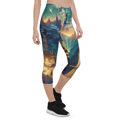 Alpine Wildnis mit Bergdorf unter sternenklarem Nachthimmel - Capri Leggings (All-Over Print) berge xxx yyy zzz