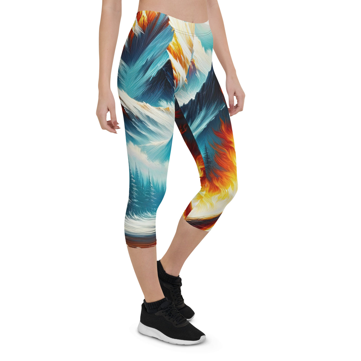 Ölgemälde von Feuer und Eis: Lagerfeuer und Alpen im Kontrast, warme Flammen - Capri Leggings (All-Over Print) camping xxx yyy zzz