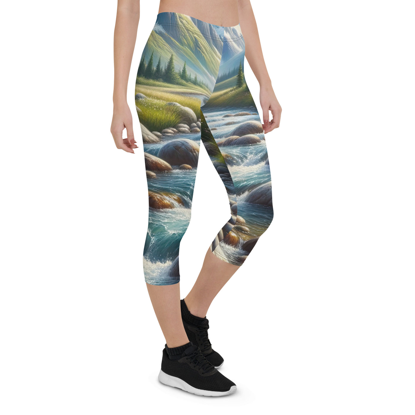 Ölgemälde eines Gebirgsbachs durch felsige Landschaft - Capri Leggings (All-Over Print) berge xxx yyy zzz