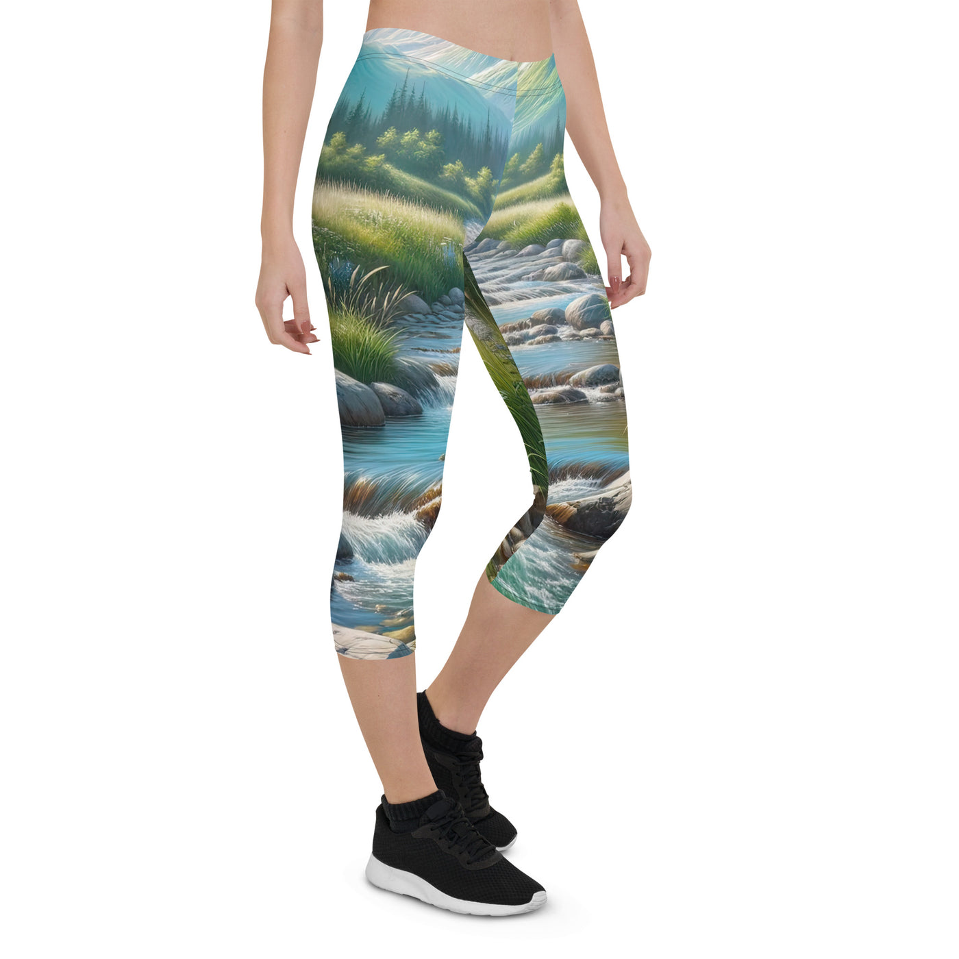 Sanfter Gebirgsbach in Ölgemälde, klares Wasser über glatten Felsen - Capri Leggings (All-Over Print) berge xxx yyy zzz