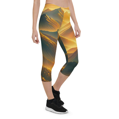 Ölgemälde der Berge in der goldenen Stunde, Sonnenuntergang über warmer Landschaft - Capri Leggings (All-Over Print) berge xxx yyy zzz