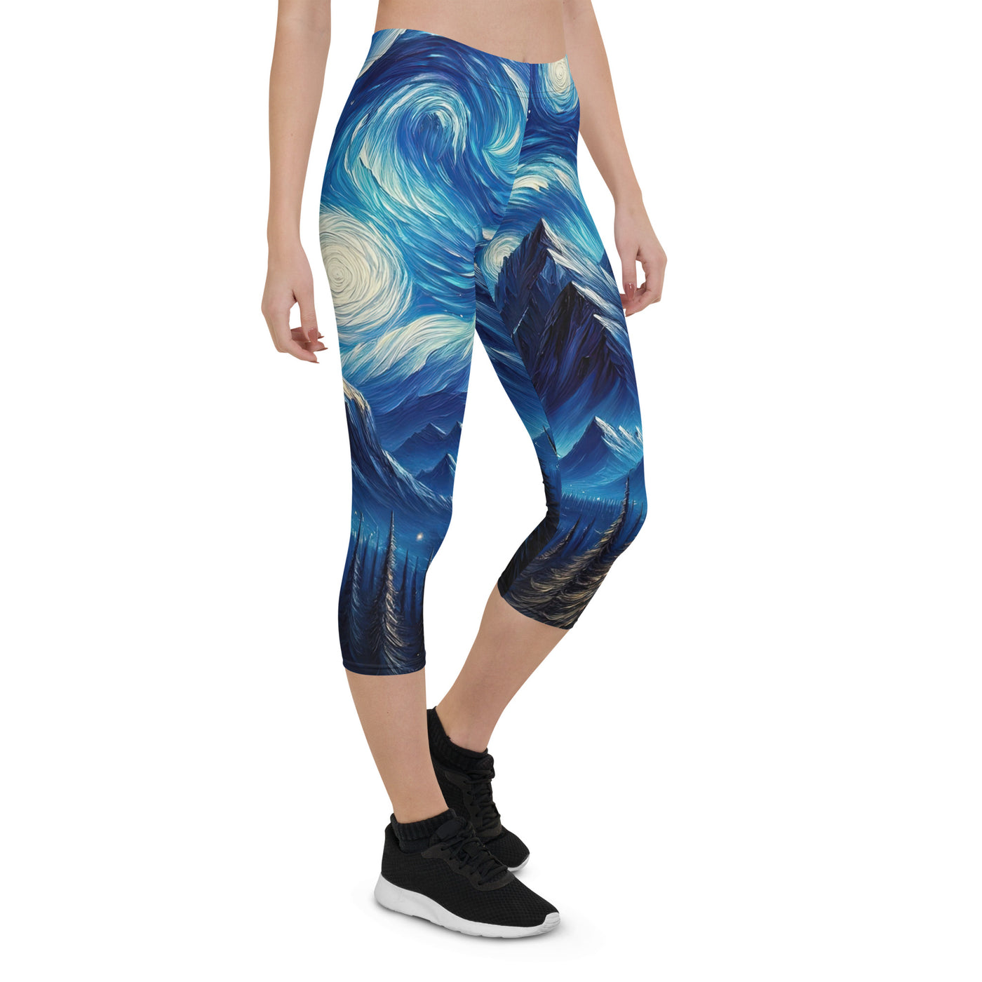 Sternennacht-Stil Ölgemälde der Alpen, himmlische Wirbelmuster - Capri Leggings (All-Over Print) berge xxx yyy zzz