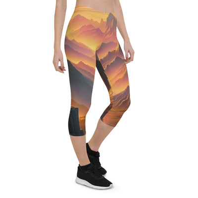 Ölgemälde der Alpen in der goldenen Stunde mit Wanderer, Orange-Rosa Bergpanorama - Capri Leggings (All-Over Print) wandern xxx yyy zzz