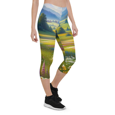 Ölgemälde einer Almwiese, Meer aus Wildblumen in Gelb- und Lilatönen - Capri Leggings (All-Over Print) berge xxx yyy zzz