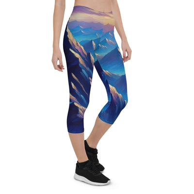 Ölgemälde eines ruhigen Alpenabends mit Bergsteigersilhouette auf dem Gipfel - Capri Leggings (All-Over Print) wandern xxx yyy zzz