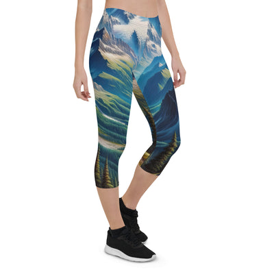 Panorama-Ölgemälde der Alpen mit schneebedeckten Gipfeln und schlängelnden Flusstälern - Capri Leggings (All-Over Print) berge xxx yyy zzz