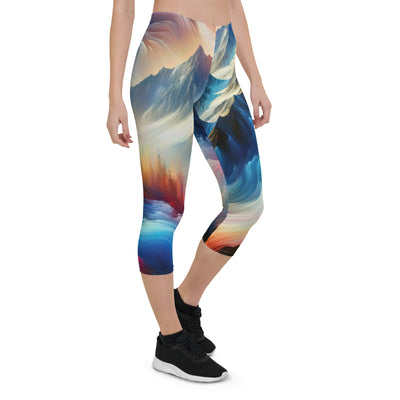 Foto eines abstrakt-expressionistischen Alpengemäldes mit Wanderersilhouette - Capri Leggings (All-Over Print) wandern xxx yyy zzz