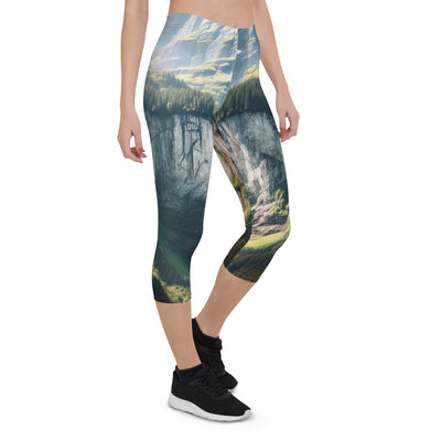 Foto der sommerlichen Alpen mit üppigen Gipfeln und Wasserfall - Capri Leggings (All-Over Print) berge xxx yyy zzz