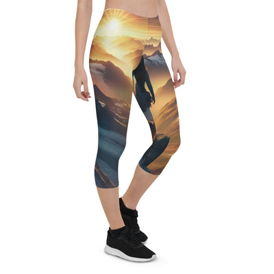 Fotorealistische Darstellung der Alpen bei Sonnenaufgang, Wanderin unter einem gold-purpurnen Himmel - Capri Leggings (All-Over Print) wandern xxx yyy zzz