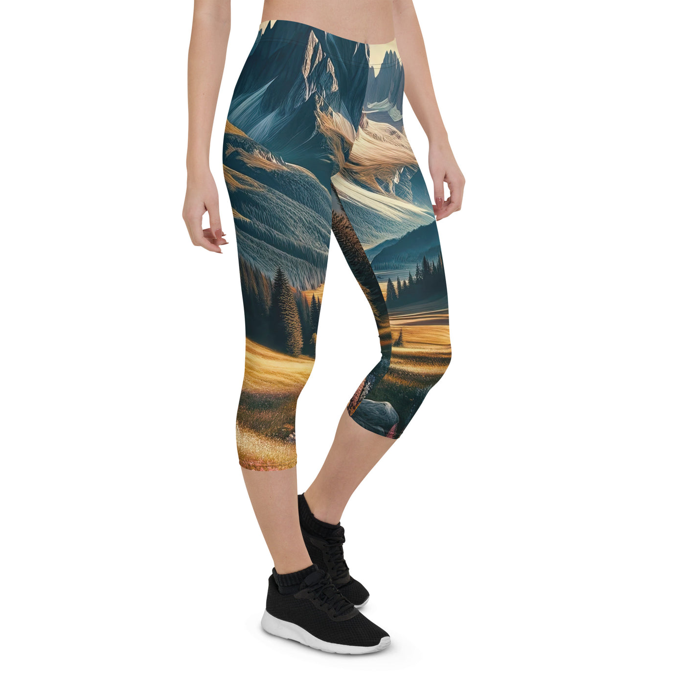 Quadratisches Kunstwerk der Alpen, majestätische Berge unter goldener Sonne - Capri Leggings (All-Over Print) berge xxx yyy zzz