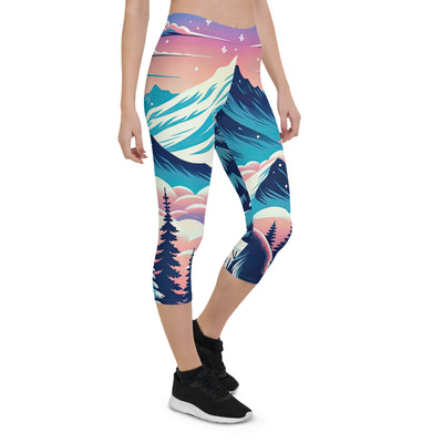 Vektorgrafik eines alpinen Winterwunderlandes mit schneebedeckten Kiefern und einem Fuchs - Capri Leggings (All-Over Print) camping xxx yyy zzz