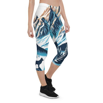 Vektorgrafik eines Wolfes im winterlichen Alpenmorgen, Berge mit Schnee- und Felsmustern - Capri Leggings (All-Over Print) berge xxx yyy zzz