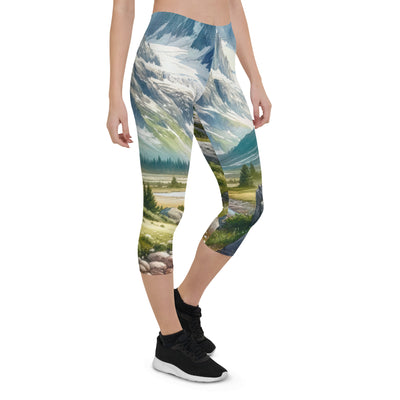 Aquarellmalerei eines Bären und der sommerlichen Alpenschönheit mit schneebedeckten Ketten - Capri Leggings (All-Over Print) camping xxx yyy zzz