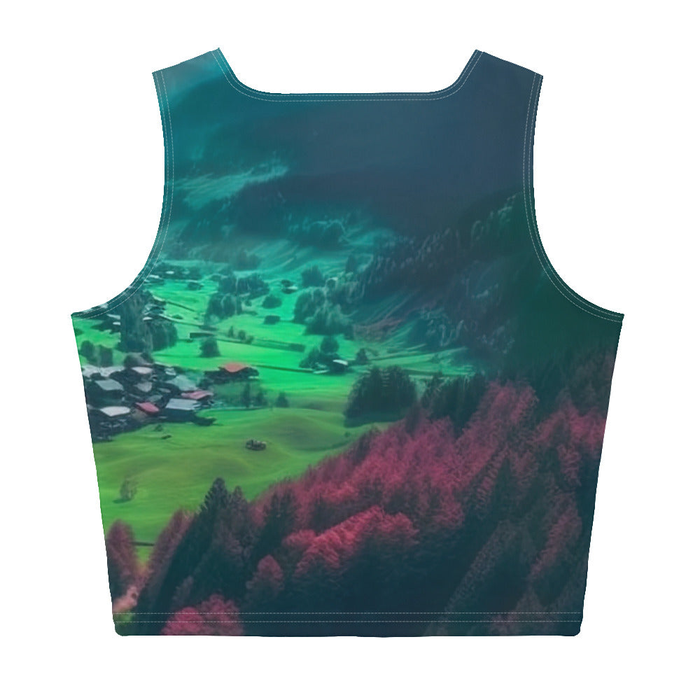 Berglandschaft und Dorf - Fotorealistische Malerei - Damen Crop Top (All-Over Print) berge xxx XL