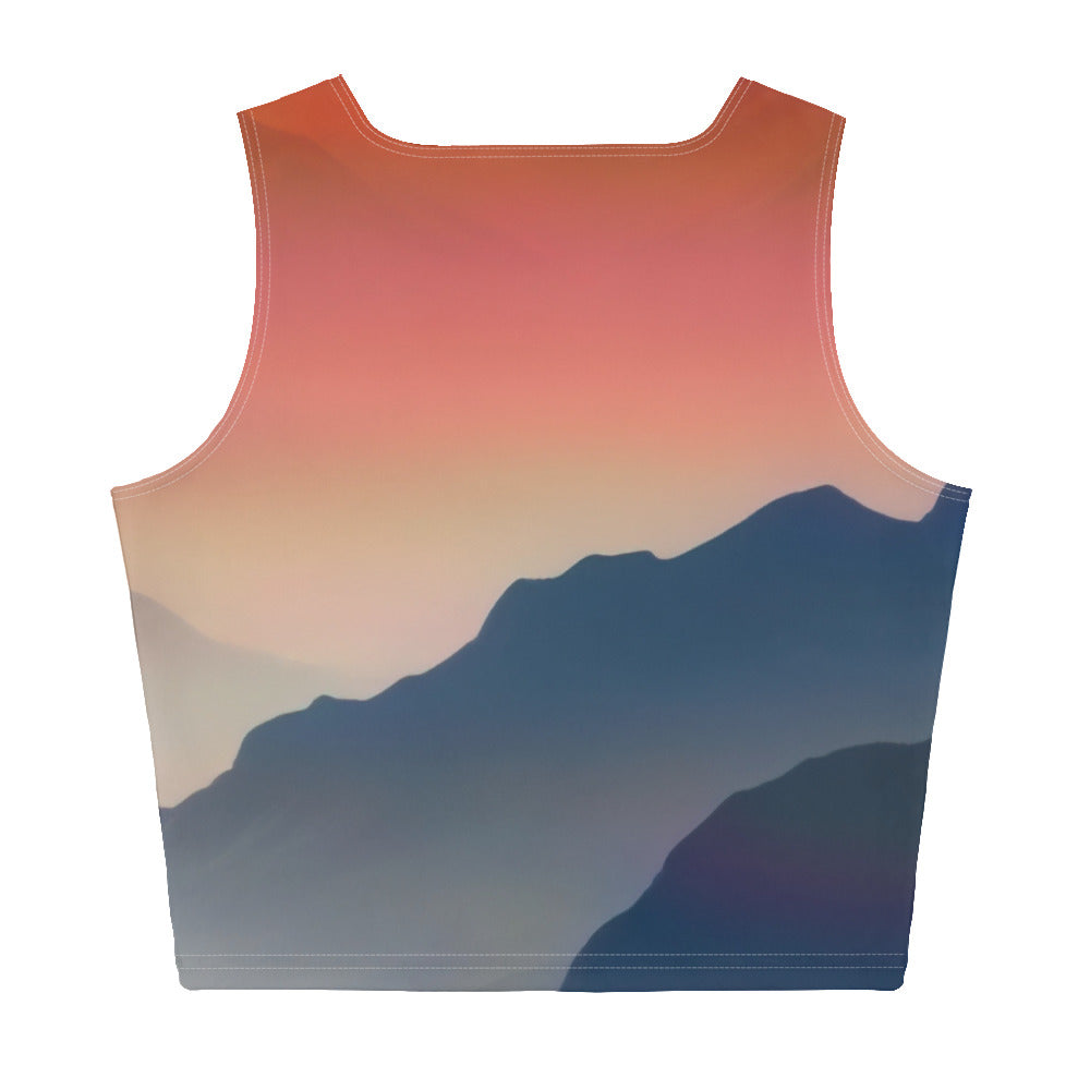 Sonnteruntergang, Gebirge und Nebel - Landschaftsmalerei - Damen Crop Top (All-Over Print) berge xxx XL