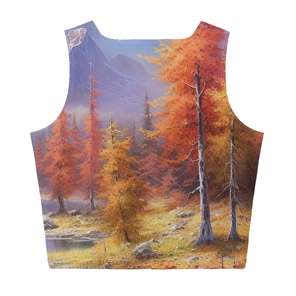 Landschaftsmalerei - Berge, Bäume, Bergsee und Herbstfarben - Damen Crop Top (All-Over Print) berge xxx XL