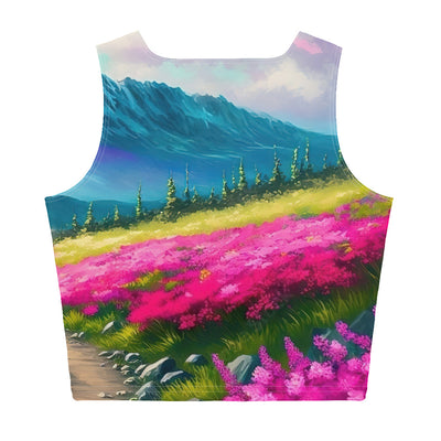 Berg, pinke Blumen und Wanderweg - Landschaftsmalerei - Damen Crop Top (All-Over Print) berge xxx XL