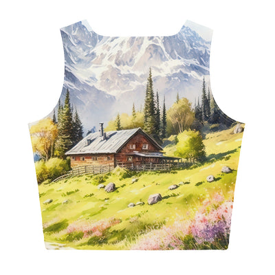 Epische Berge und Berghütte - Landschaftsmalerei - Damen Crop Top (All-Over Print) berge xxx XL