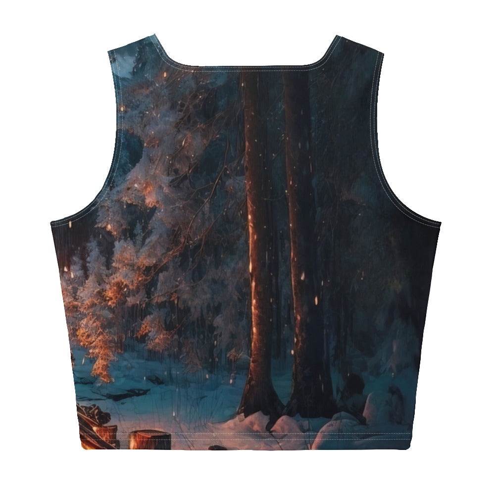 Lagerfeuer beim Camping - Wald mit Schneebedeckten Bäumen - Malerei - Damen Crop Top (All-Over Print) camping xxx XL