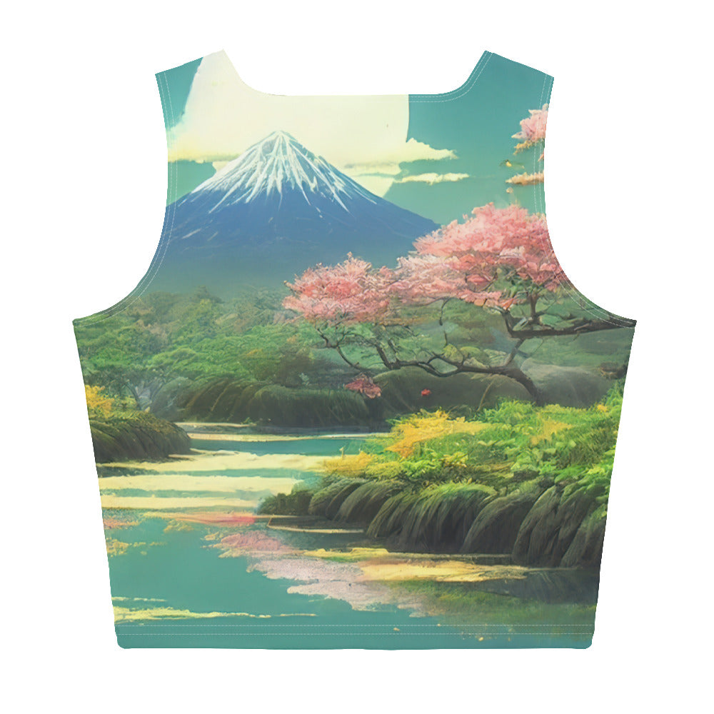 Berg, See und Wald mit pinken Bäumen - Landschaftsmalerei - Damen Crop Top (All-Over Print) berge xxx XL