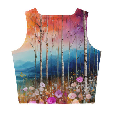 Berge, See, pinke Bäume und Blumen - Malerei - Damen Crop Top (All-Over Print) berge xxx XL