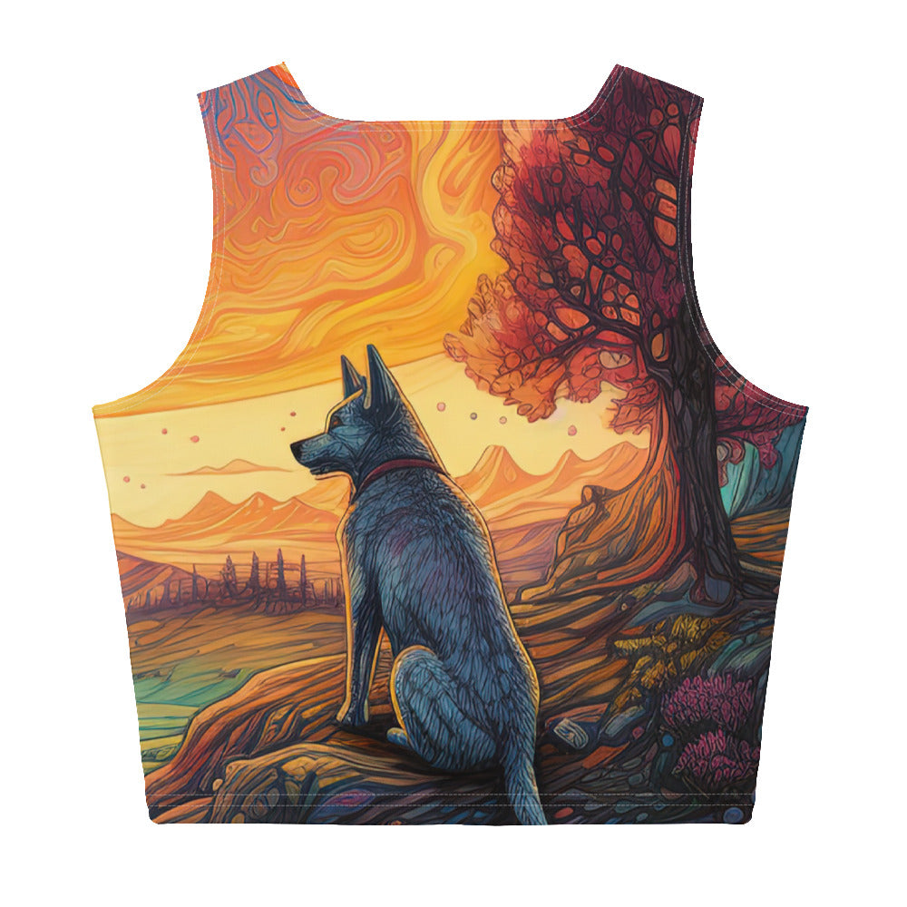 Hund auf Felsen - Epische bunte Landschaft - Malerei - Damen Crop Top (All-Over Print) camping xxx XL