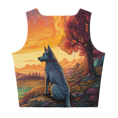 Hund auf Felsen - Epische bunte Landschaft - Malerei - Damen Crop Top (All-Over Print) camping xxx XL