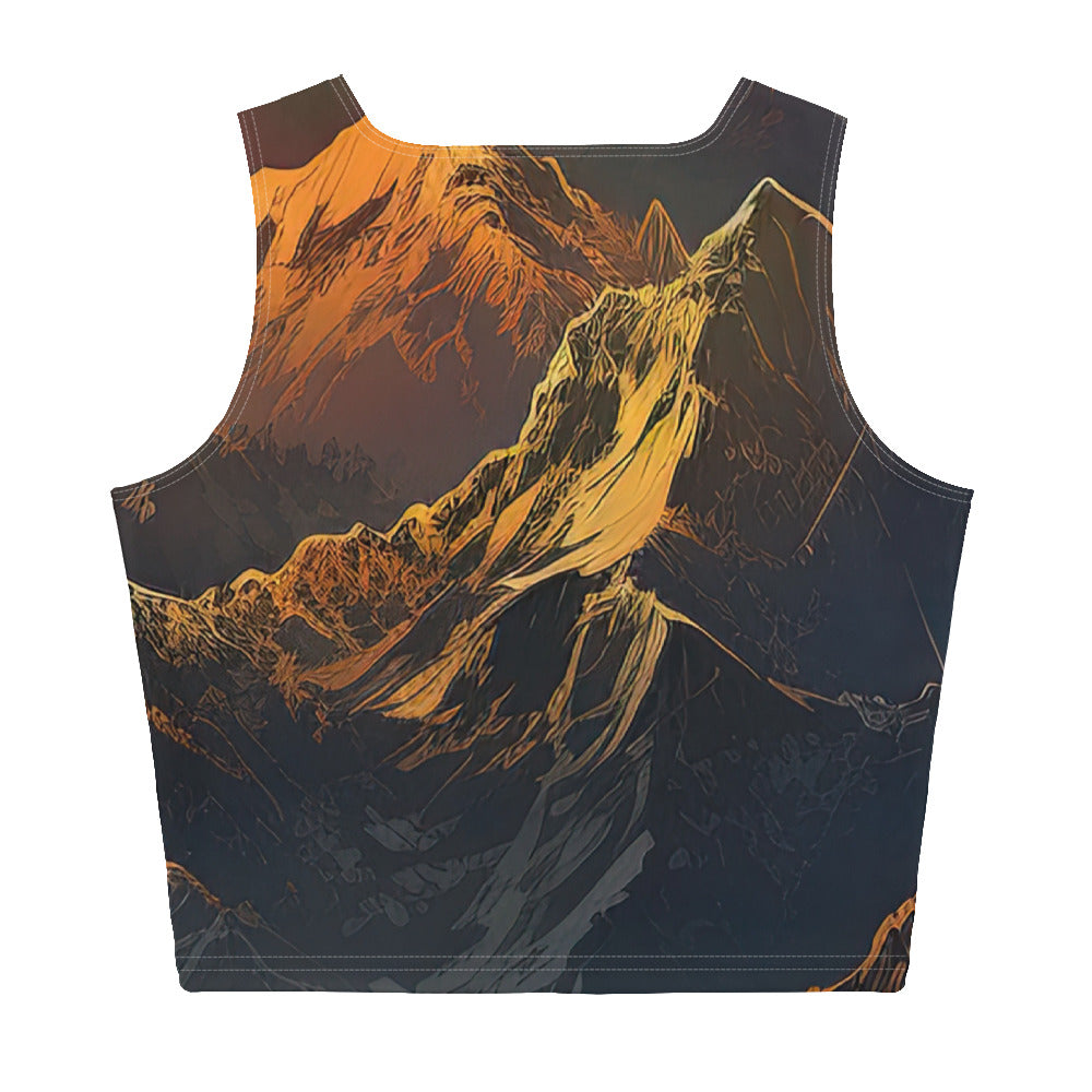 Wunderschöne Himalaya Gebirge im Nebel und Sonnenuntergang - Malerei - Damen Crop Top (All-Over Print) berge xxx XL