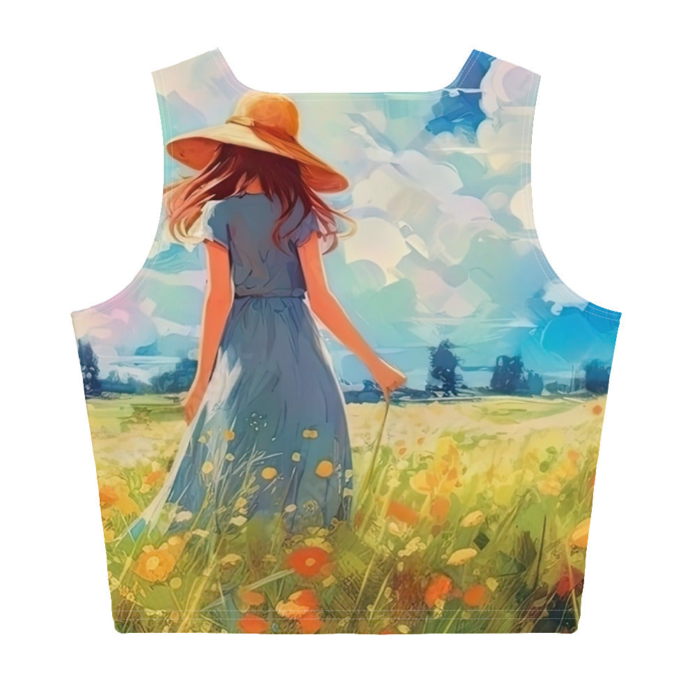 Dame mit Hut im Feld mit Blumen - Landschaftsmalerei - Damen Crop Top (All-Over Print) camping xxx XL