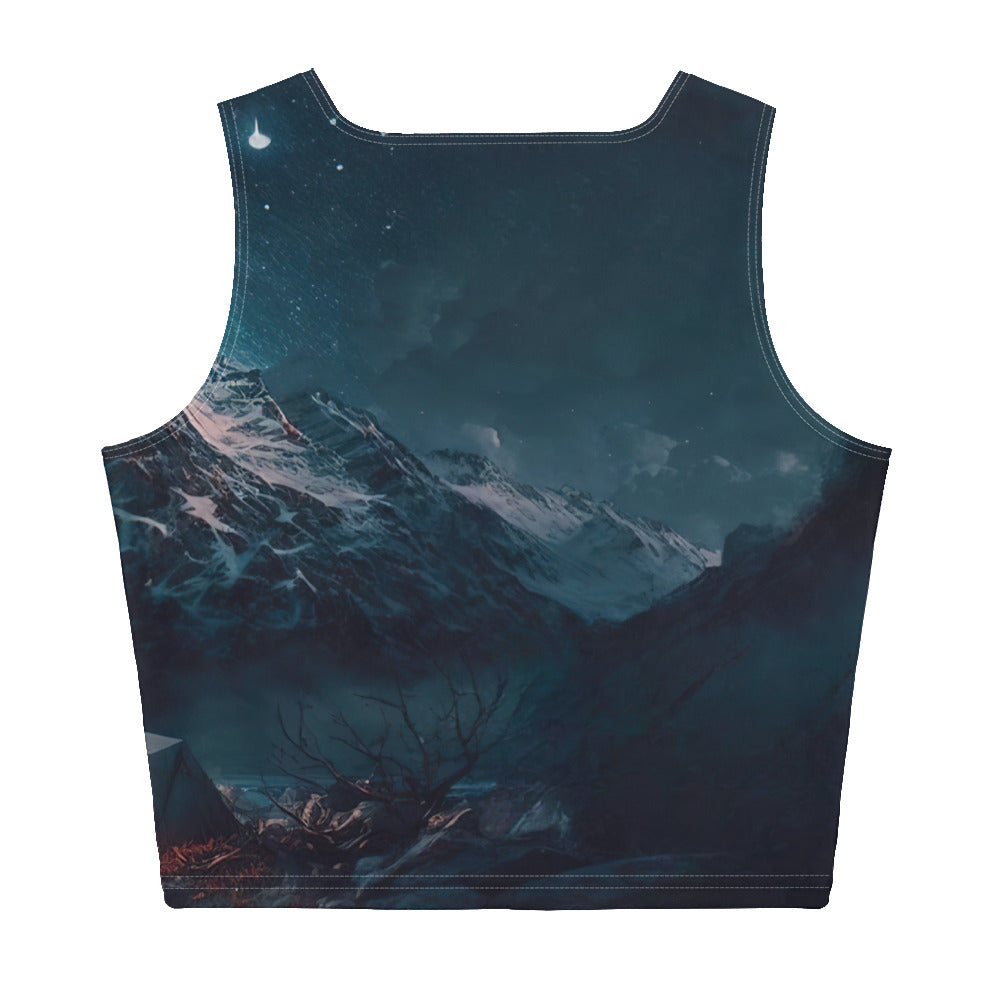 Zelt und Berg in der Nacht - Sterne am Himmel - Landschaftsmalerei - Damen Crop Top (All-Over Print) camping xxx XL