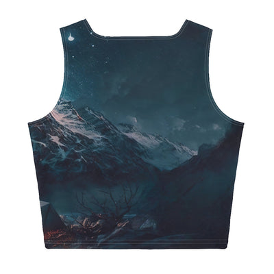 Zelt und Berg in der Nacht - Sterne am Himmel - Landschaftsmalerei - Damen Crop Top (All-Over Print) camping xxx XL