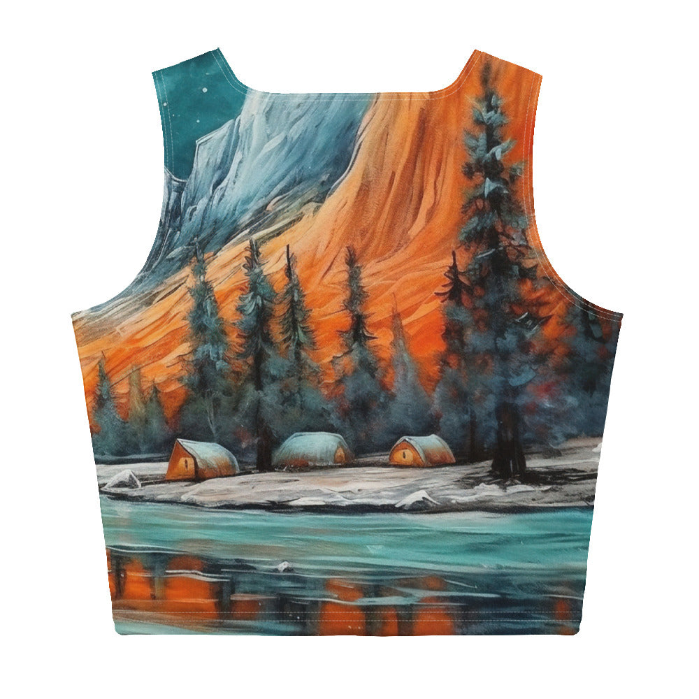 Berglandschaft und Zelte - Nachtstimmung - Landschaftsmalerei - Damen Crop Top (All-Over Print) camping xxx XL