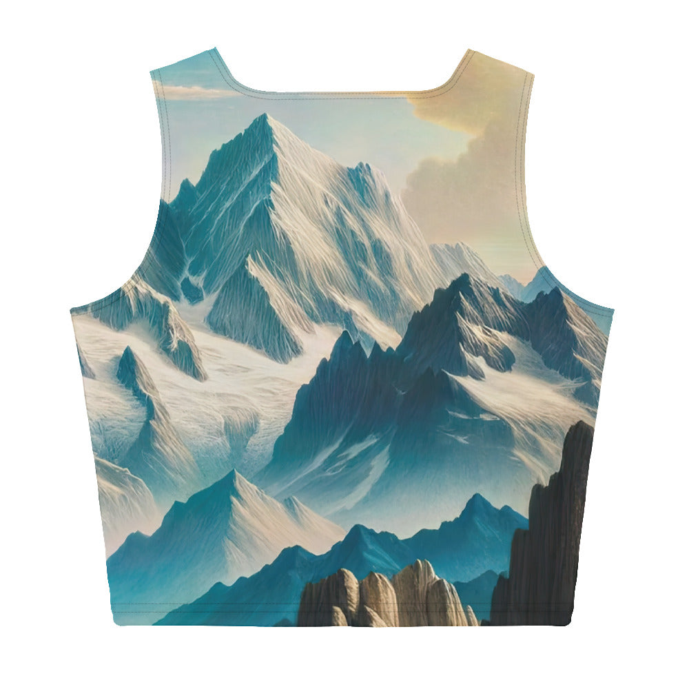 Ein Gemälde von Bergen, das eine epische Atmosphäre ausstrahlt. Kunst der Frührenaissance - Damen Crop Top (All-Over Print) berge xxx yyy zzz XL