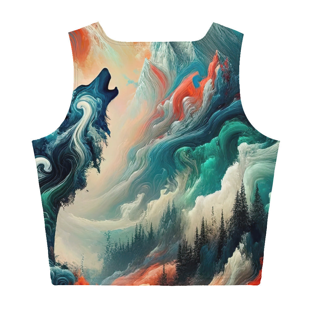 Abstrakte Kunst eines Wolfes in den Alpen mit Mustern aus eisigem Blau und Waldgrün verschmelzen mit feurigen Farben (AN) - All-Over Print xxx yyy zzz XL