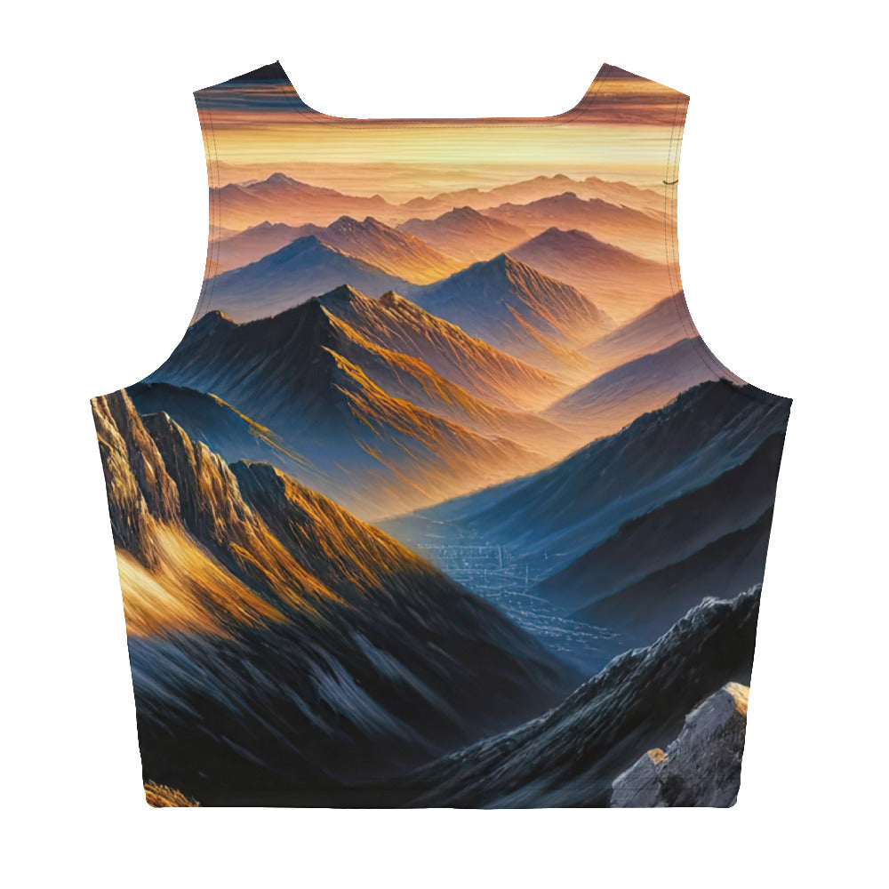 Alpen in Abenddämmerung: Acrylgemälde mit beleuchteten Berggipfeln - Damen Crop Top (All-Over Print) berge xxx yyy zzz XL